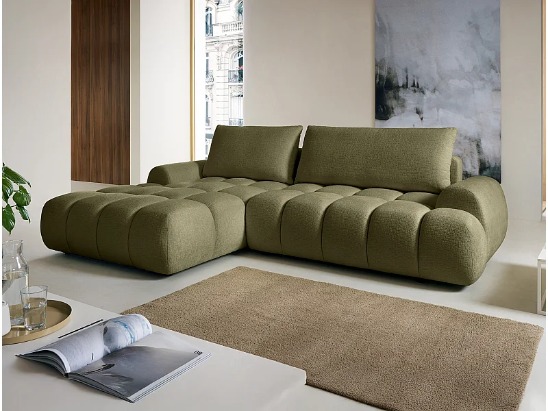 Ecksofa mit Schlaffunktion - Ecke links - Chenille - Grün - FARNETA