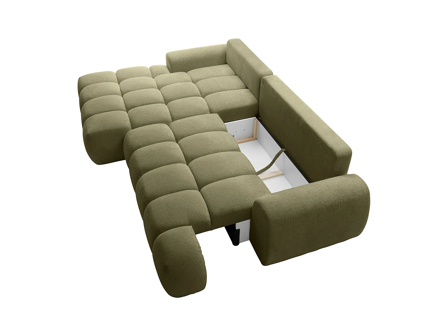 Canapé d'angle gauche convertible en tissu chenille vert FARNETA