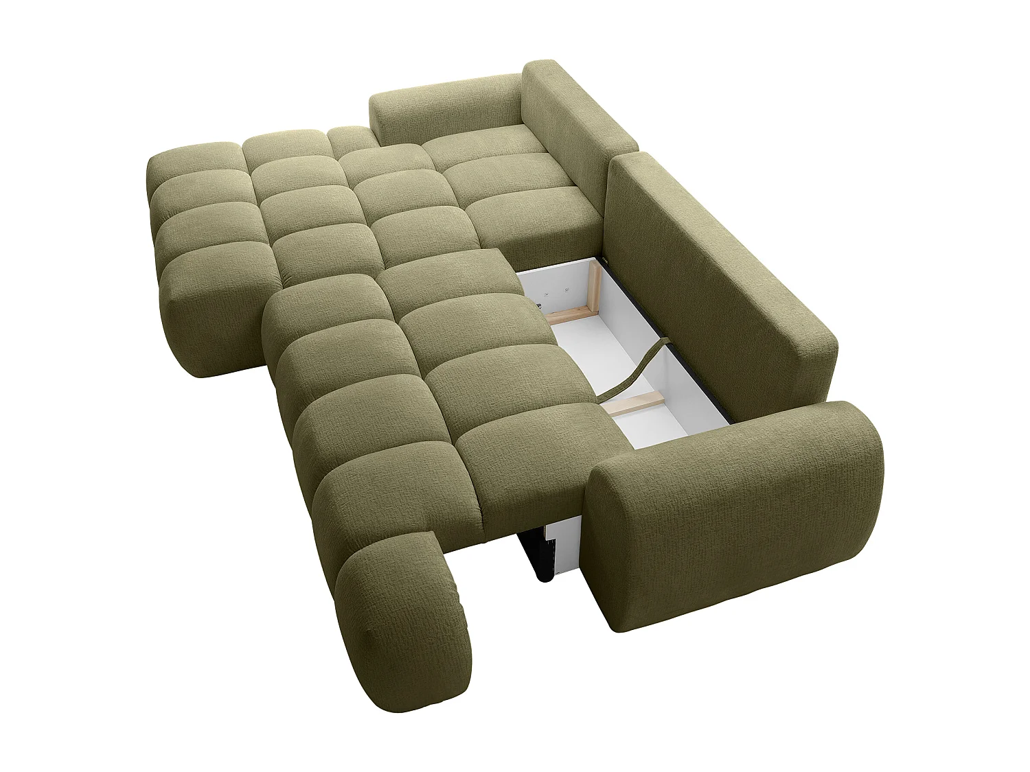 Venstre hjørnesofa, der kan konverteres til seng, i grønt chenille stof FARNETA