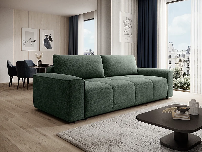 Divano letto 4 posti in tessuto testurizzato verde MINTURNO