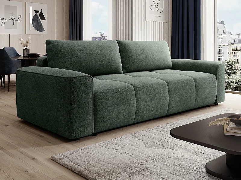 Canapé 4 places convertible en tissu texturé vert MINTURNO