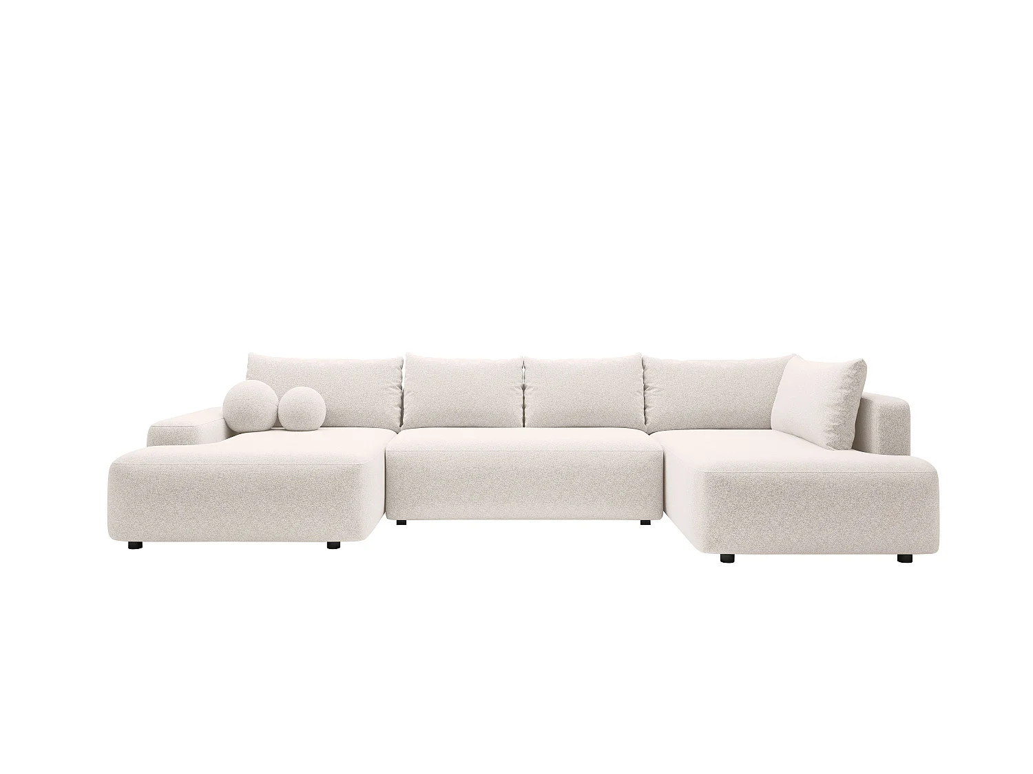 Großes Panorama-Ecksofa mit Schlaffunktion - Ecke rechts - Strukturstoff - Creme - DAVISO