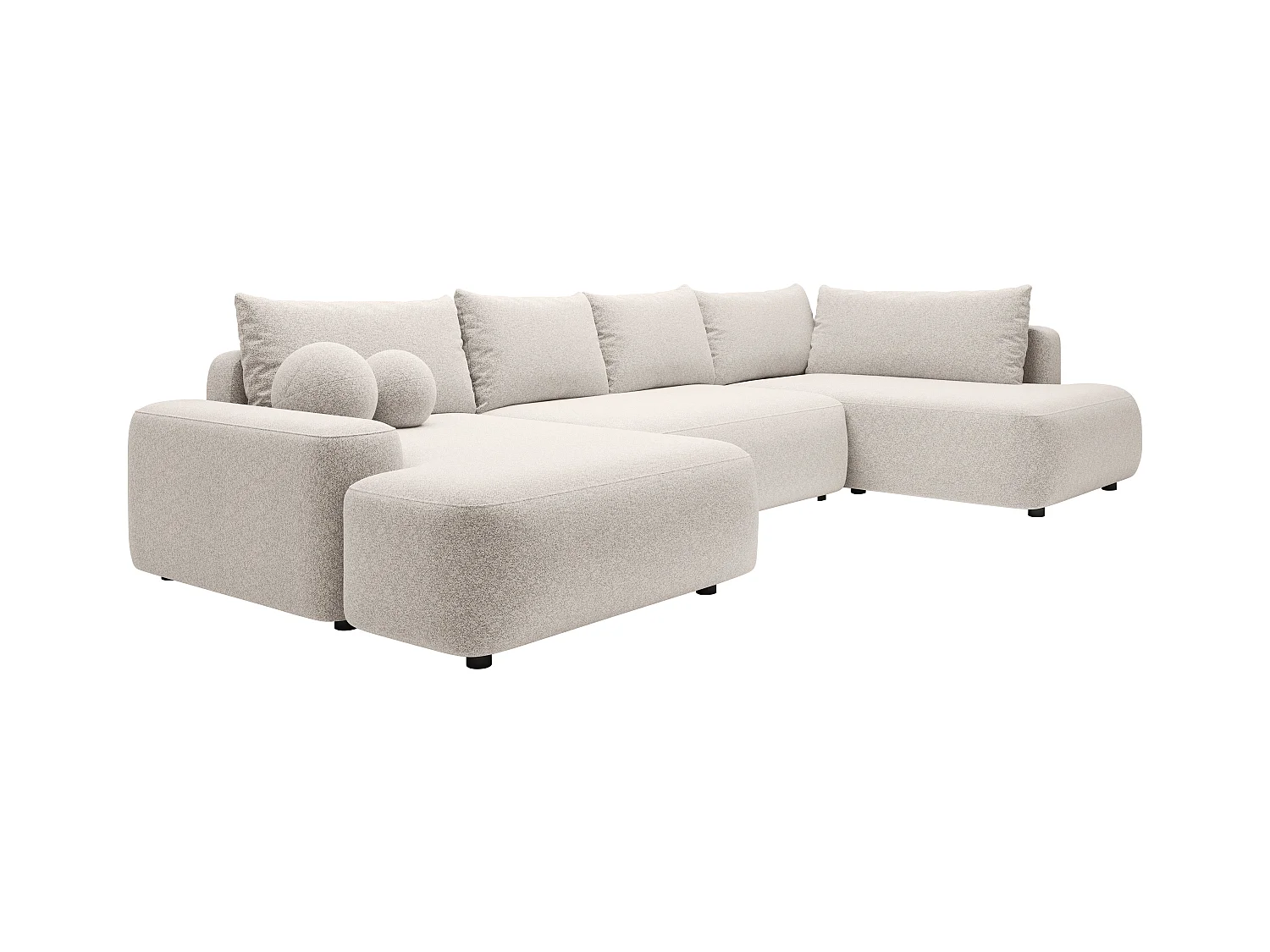 Großes Panorama-Ecksofa mit Schlaffunktion - Ecke rechts - Strukturstoff - Creme - DAVISO