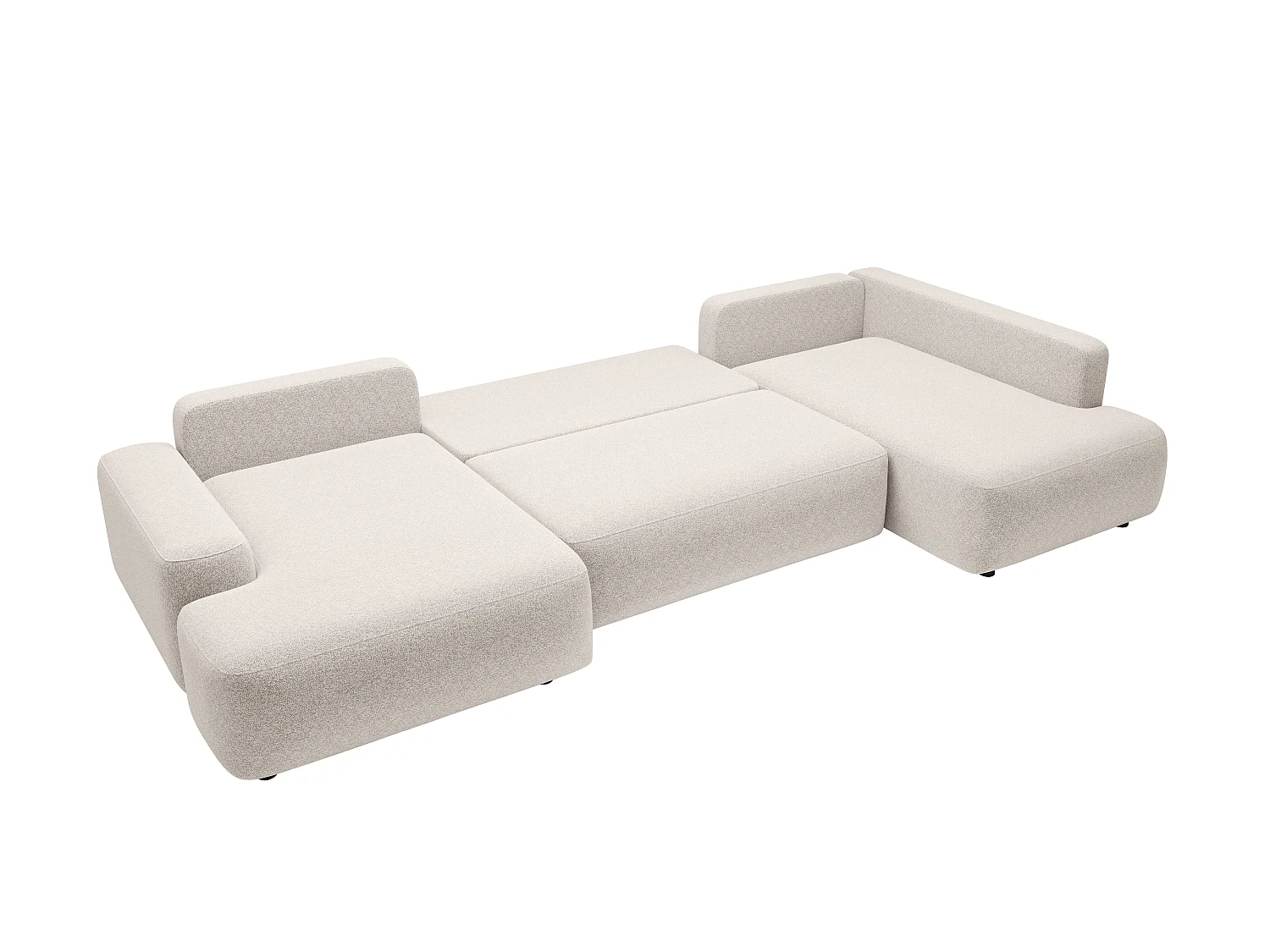 Großes Panorama-Ecksofa mit Schlaffunktion - Ecke rechts - Strukturstoff - Creme - DAVISO