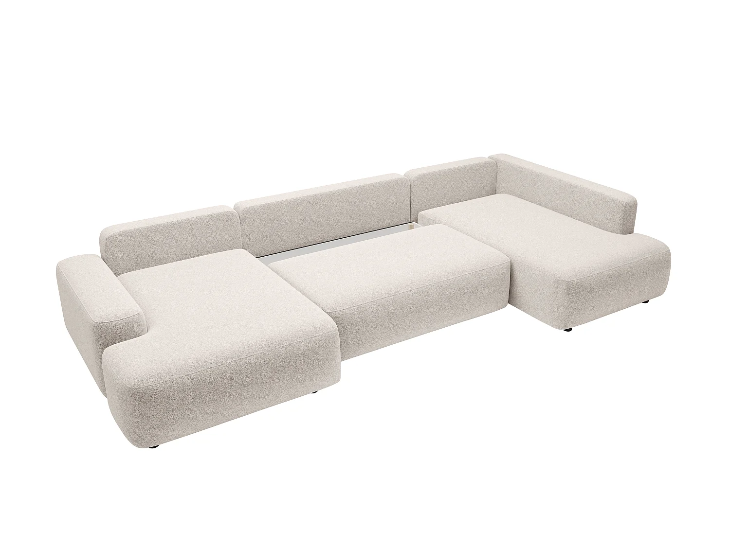 Großes Panorama-Ecksofa mit Schlaffunktion - Ecke rechts - Strukturstoff - Creme - DAVISO