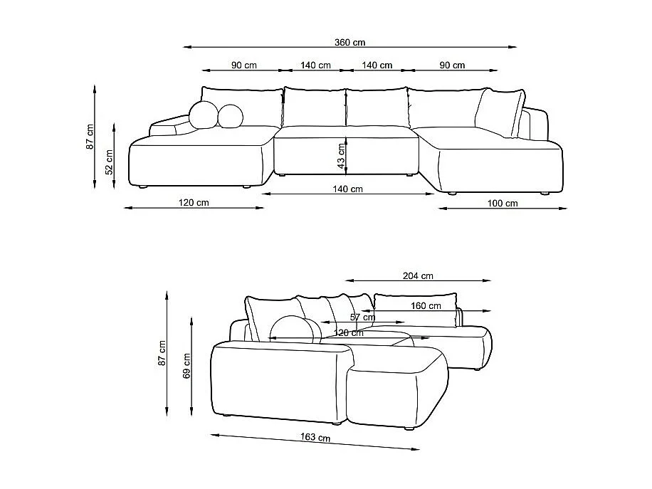 Großes Panorama-Ecksofa mit Schlaffunktion - Ecke rechts - Strukturstoff - Creme - DAVISO