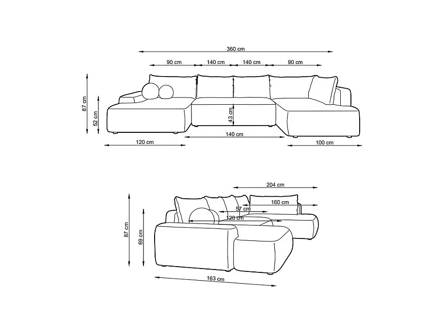 Gran sofá rinconera derecha panorámico convertible  en tela texturizada crema DAVISO