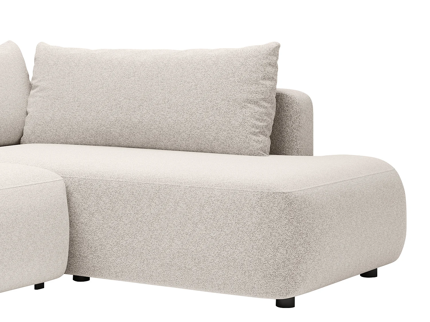 Grand canapé d'angle droit panoramique convertible en tissu chiné crème DAVISO