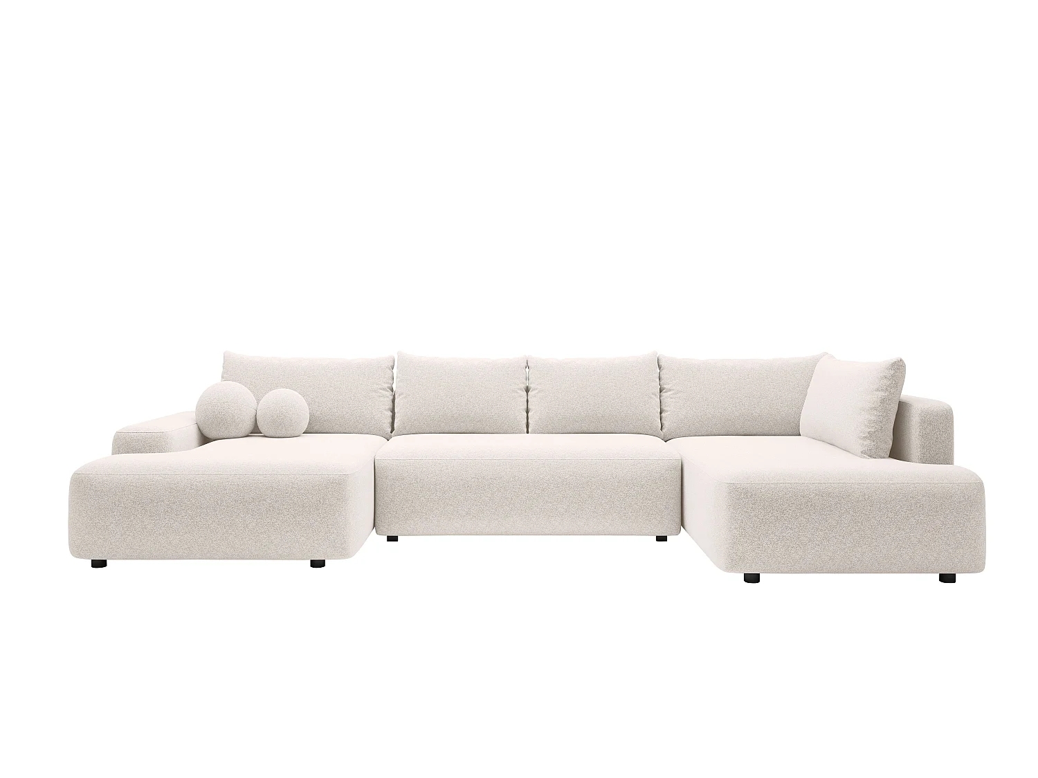 Grand canapé d'angle droit panoramique convertible en tissu chiné crème DAVISO