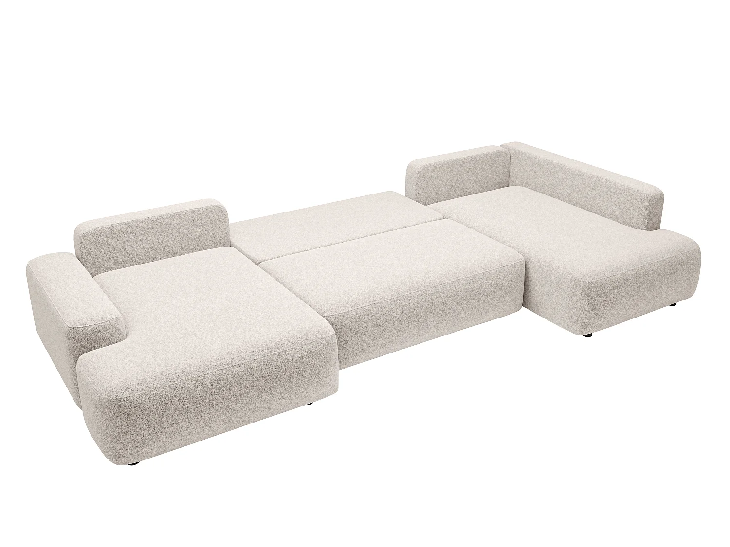 Grand canapé d'angle droit panoramique convertible en tissu chiné crème DAVISO