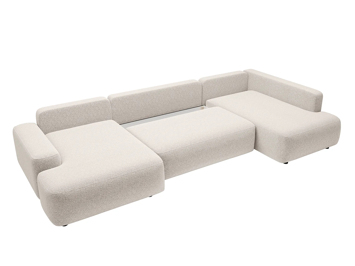 Grand canapé d'angle droit panoramique convertible en tissu chiné crème DAVISO