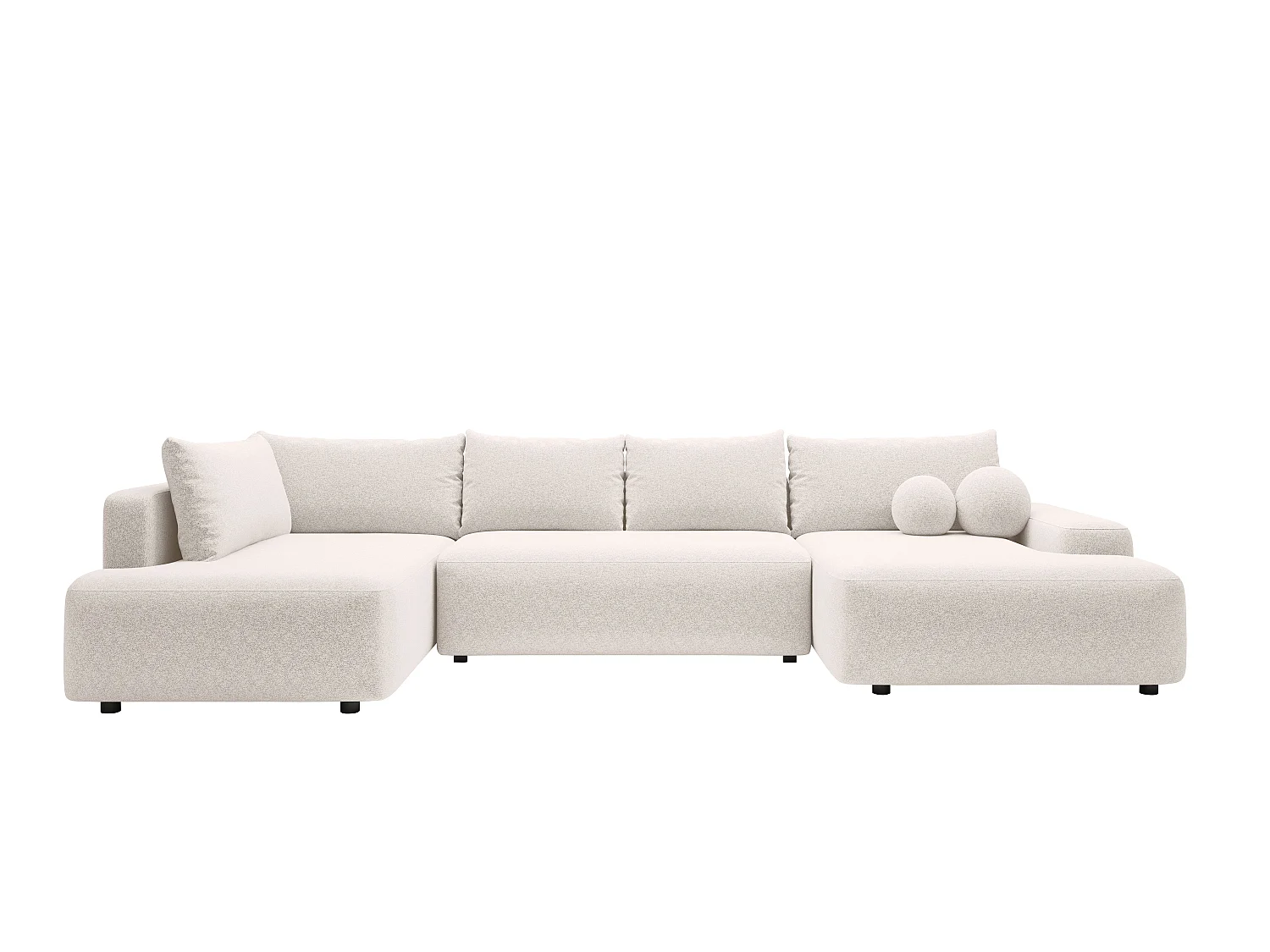 Grand canapé d'angle droit panoramique convertible en tissu chiné crème DAVISO