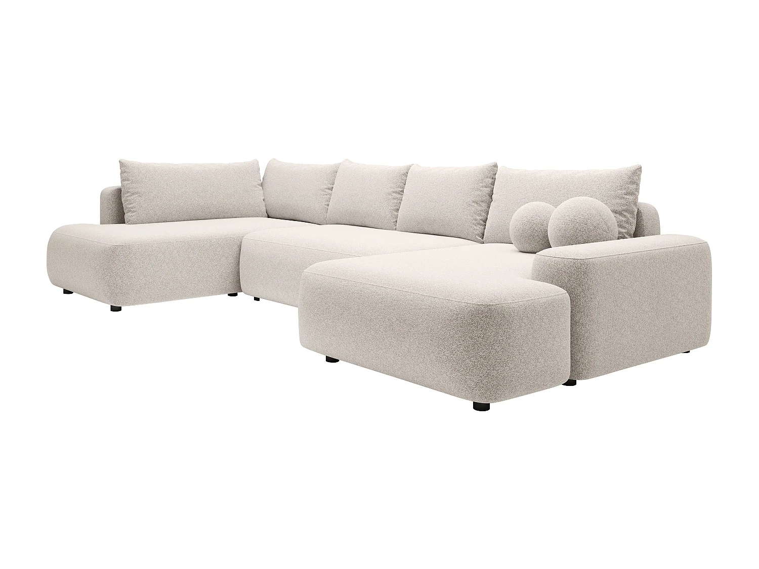 Grand canapé d'angle droit panoramique convertible en tissu chiné crème DAVISO