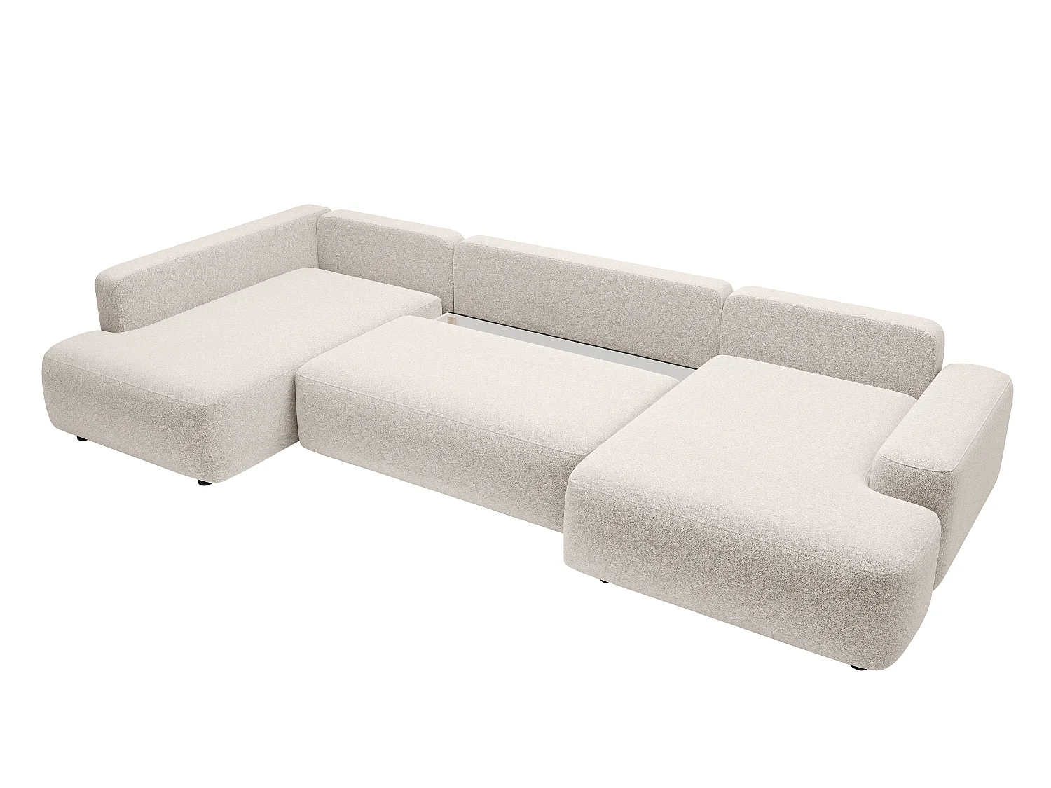 Grand canapé d'angle droit panoramique convertible en tissu chiné crème DAVISO