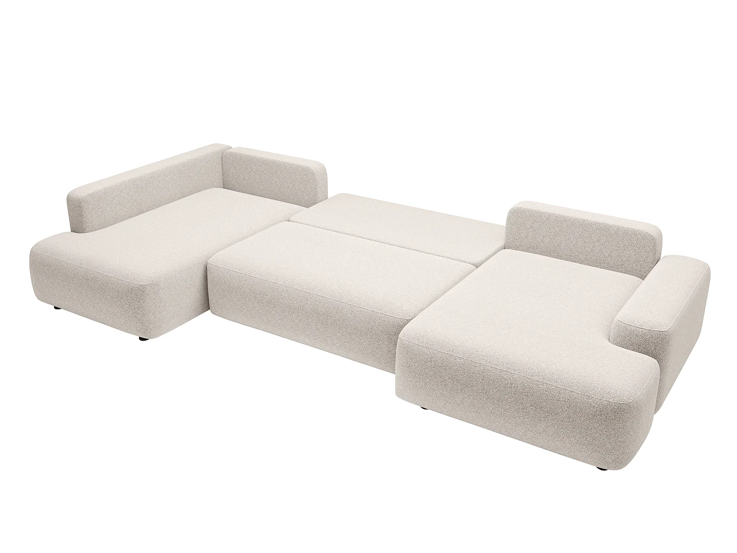 Grand canapé d'angle droit panoramique convertible en tissu chiné crème DAVISO