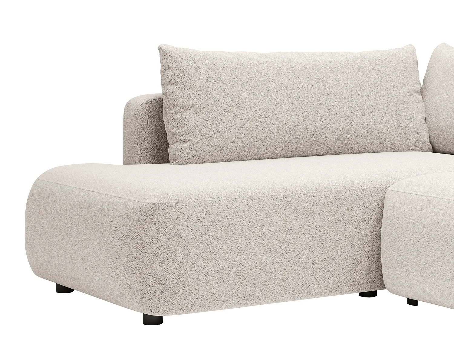 Grand canapé d'angle droit panoramique convertible en tissu chiné crème DAVISO