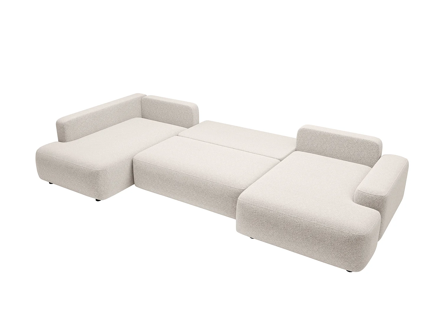 Großes Panorama-Ecksofa mit Schlaffunktion - Ecke links - Strukturstoff - Creme - DAVISO