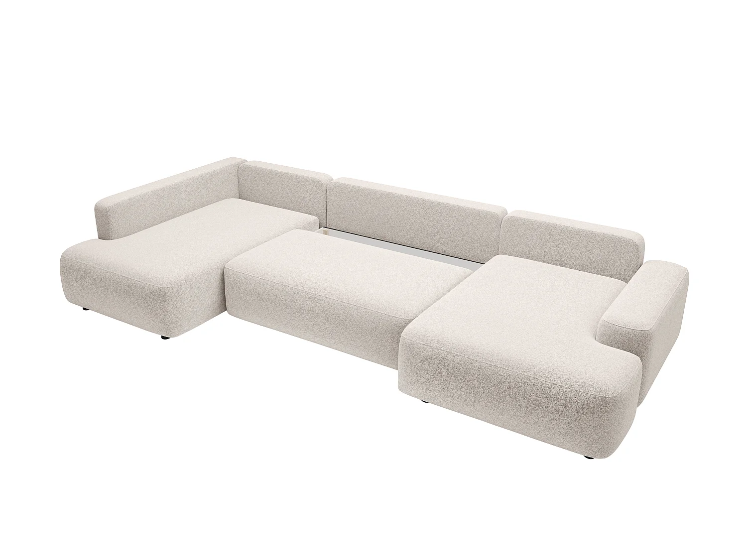 Großes Panorama-Ecksofa mit Schlaffunktion - Ecke links - Strukturstoff - Creme - DAVISO