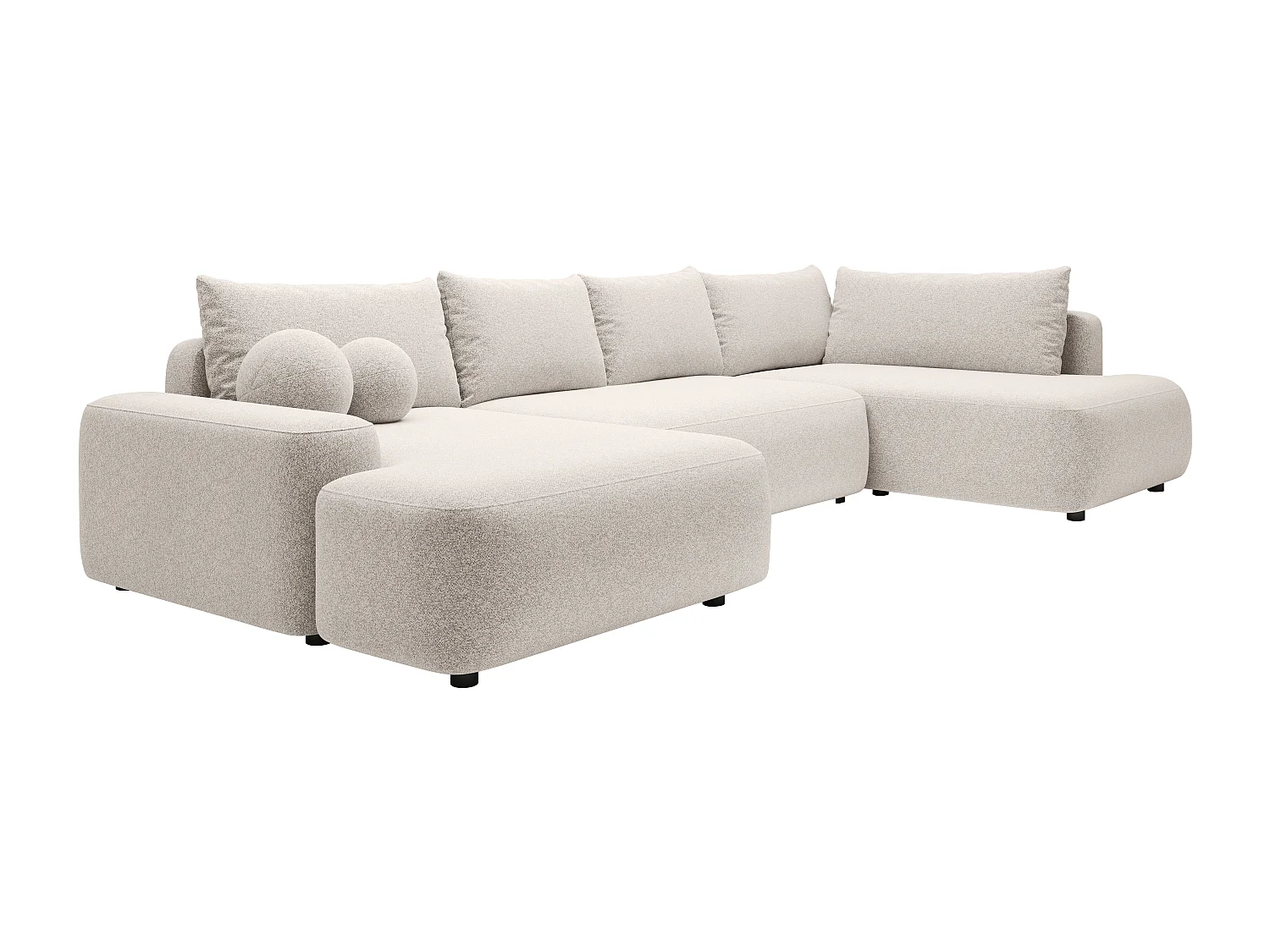 Grand canapé d'angle gauche panoramique convertible en tissu chiné crème DAVISO