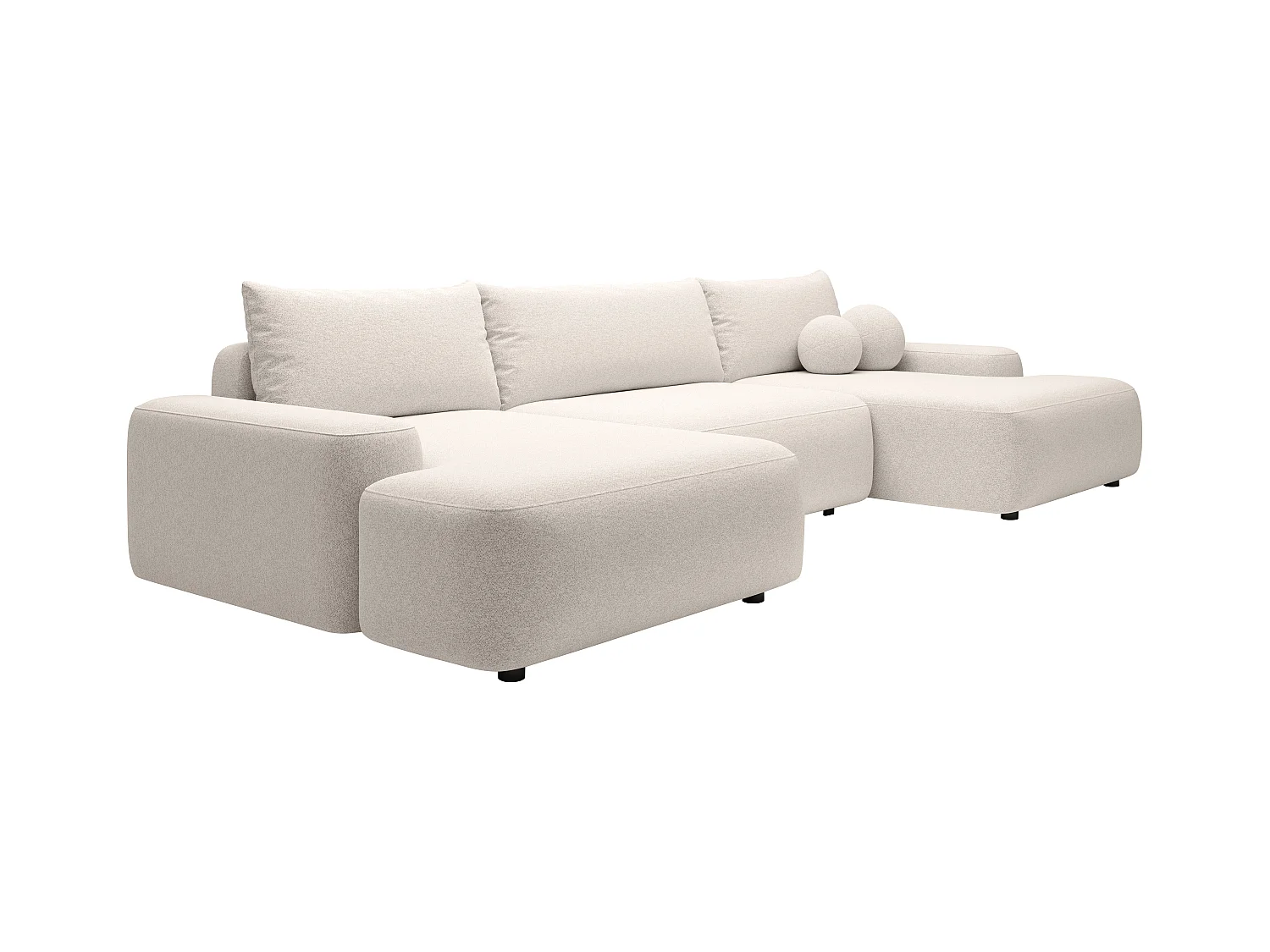 Gran sofá rinconera panorámico convertible en tela texturizada crema DAVISO