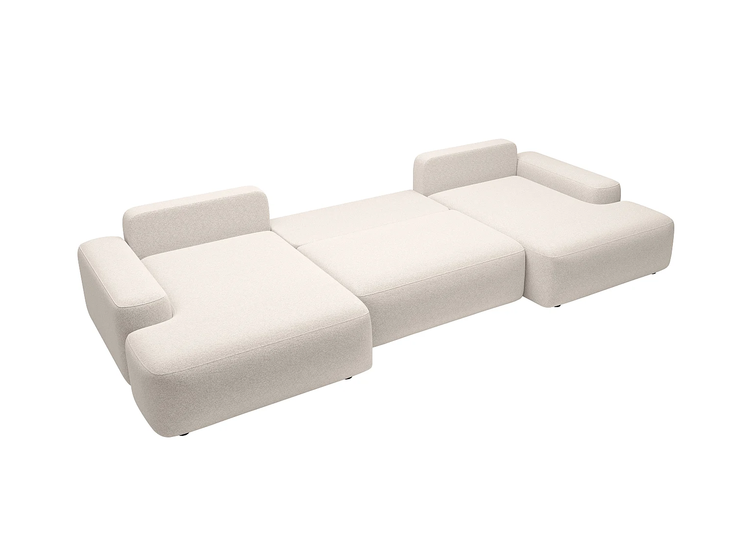 Gran sofá rinconera panorámico convertible en tela texturizada crema DAVISO