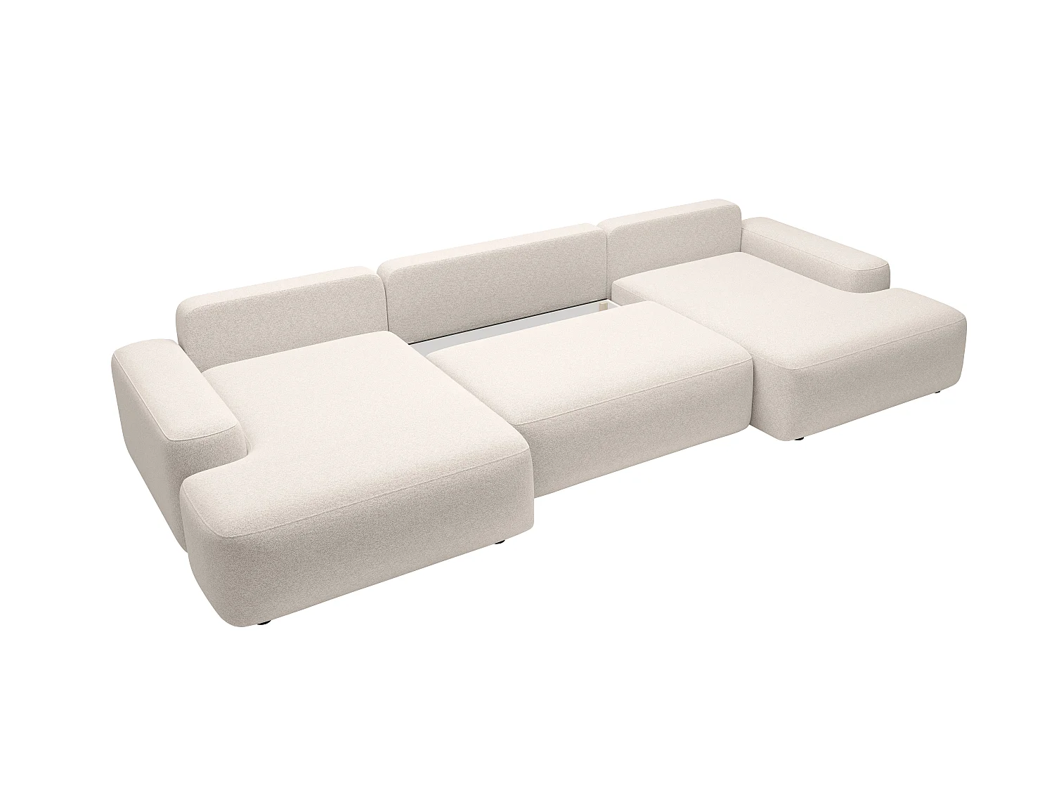 Gran sofá rinconera panorámico convertible en tela texturizada crema DAVISO