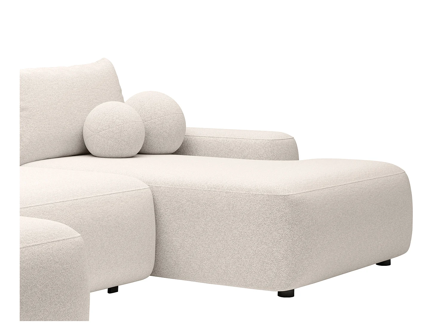 Gran sofá rinconera panorámico convertible en tela texturizada crema DAVISO