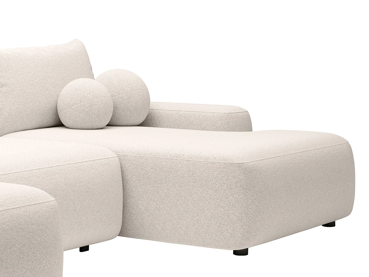 Grand canapé d'angle panoramique convertible en tissu chiné crème DAVISO