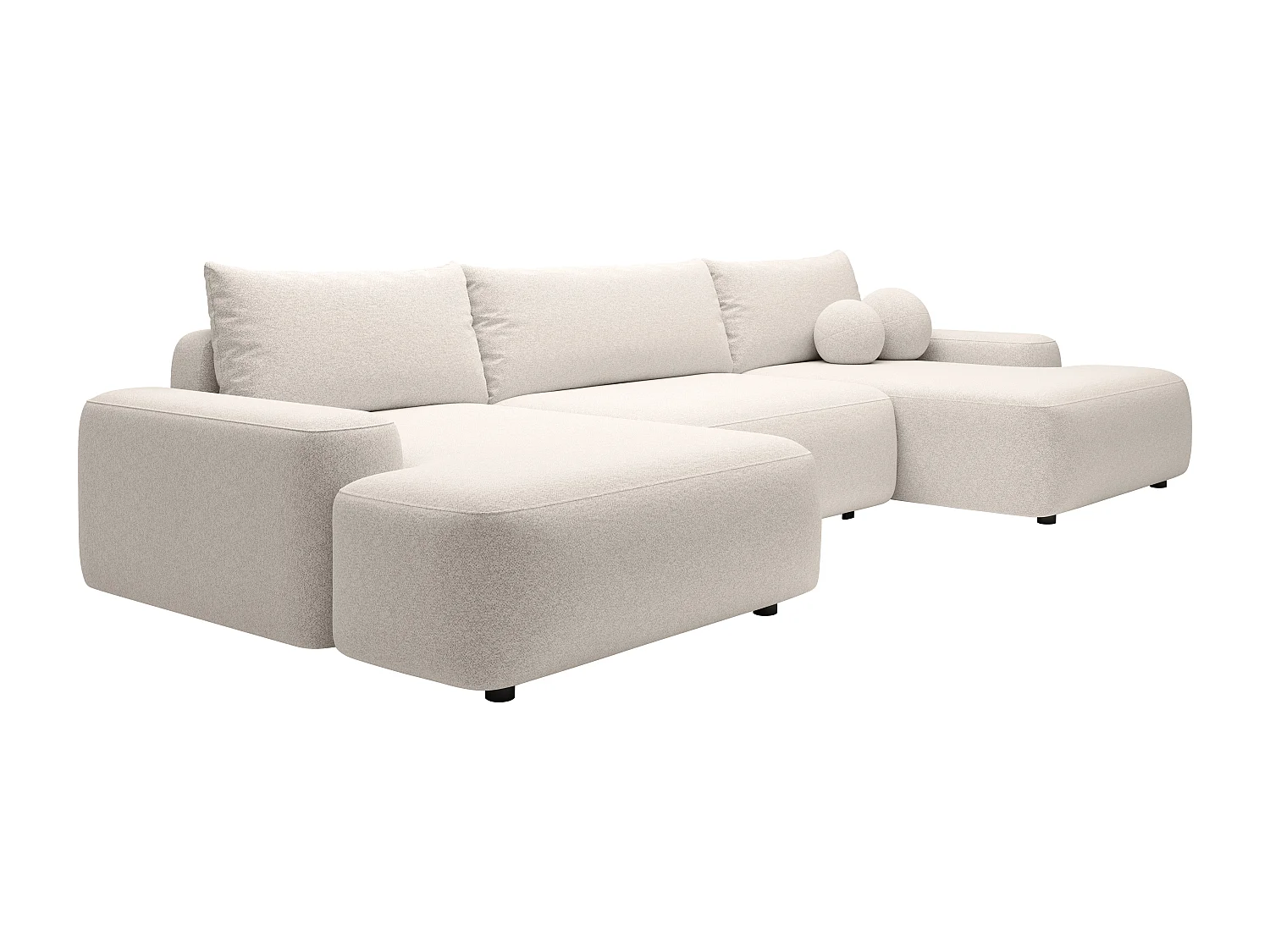 Grand canapé d'angle panoramique convertible en tissu chiné crème DAVISO