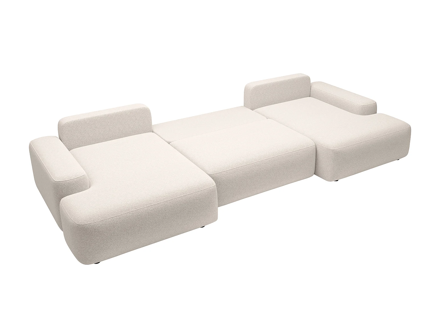 Grand canapé d'angle panoramique convertible en tissu chiné crème DAVISO