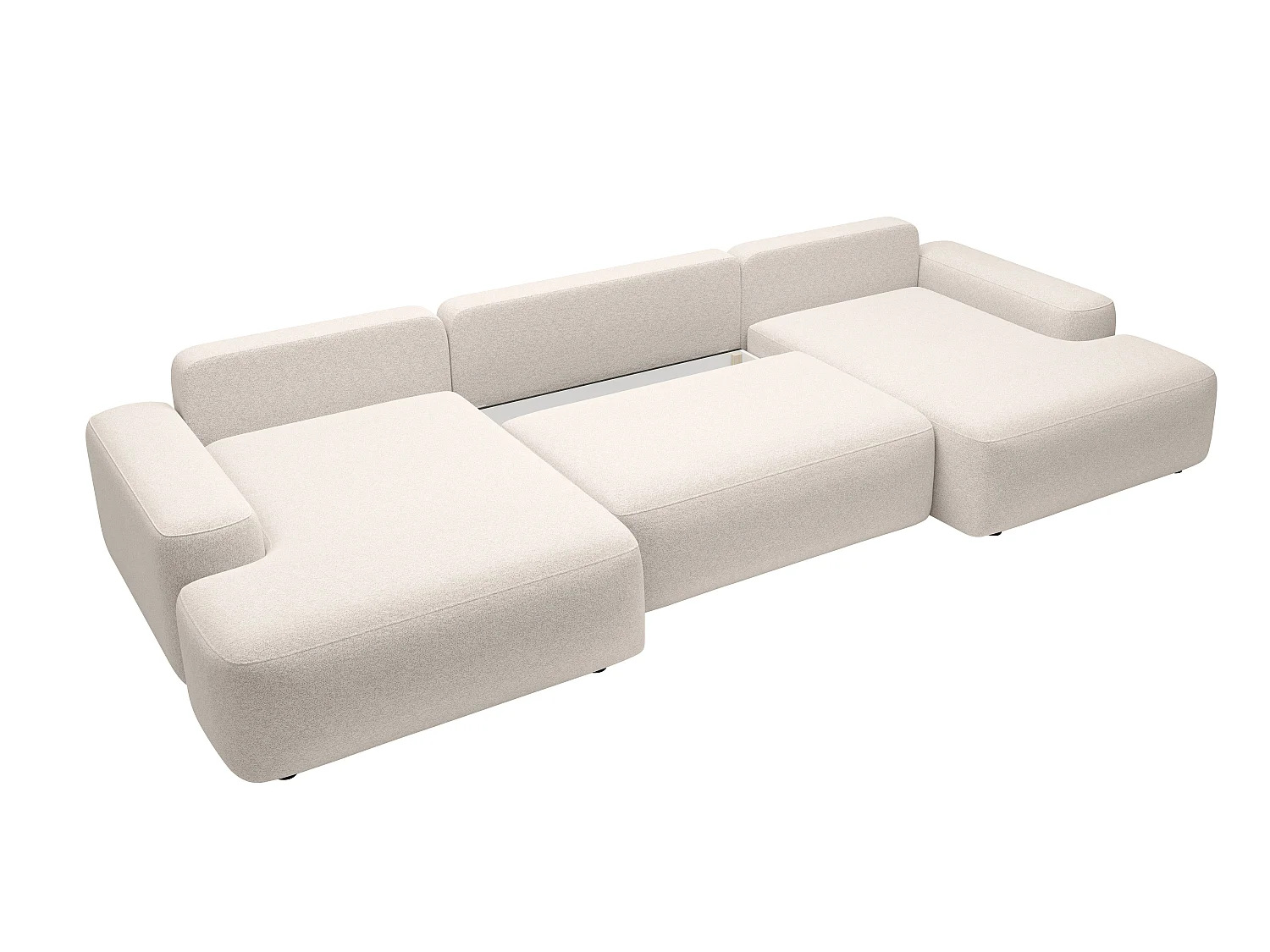 Grand canapé d'angle panoramique convertible en tissu chiné crème DAVISO