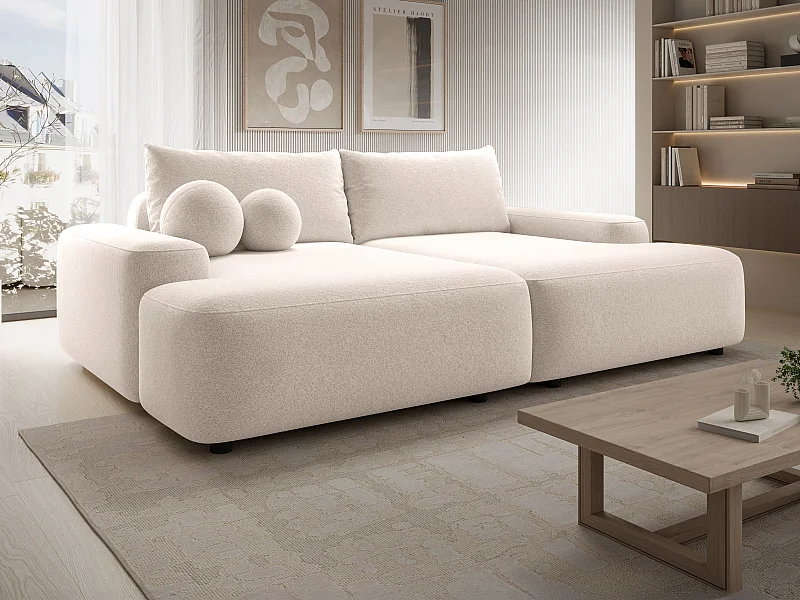 Canapé 3 places confort assise profonde en tissu chiné crème DAVISO