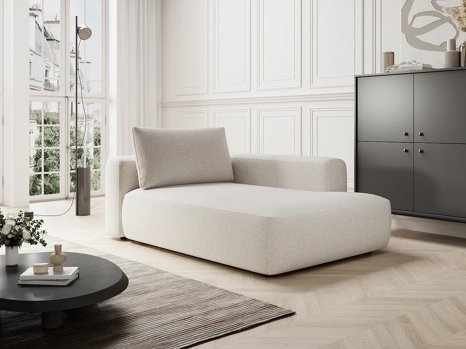 Méridienne droite en tissu chiné crème DAVISO