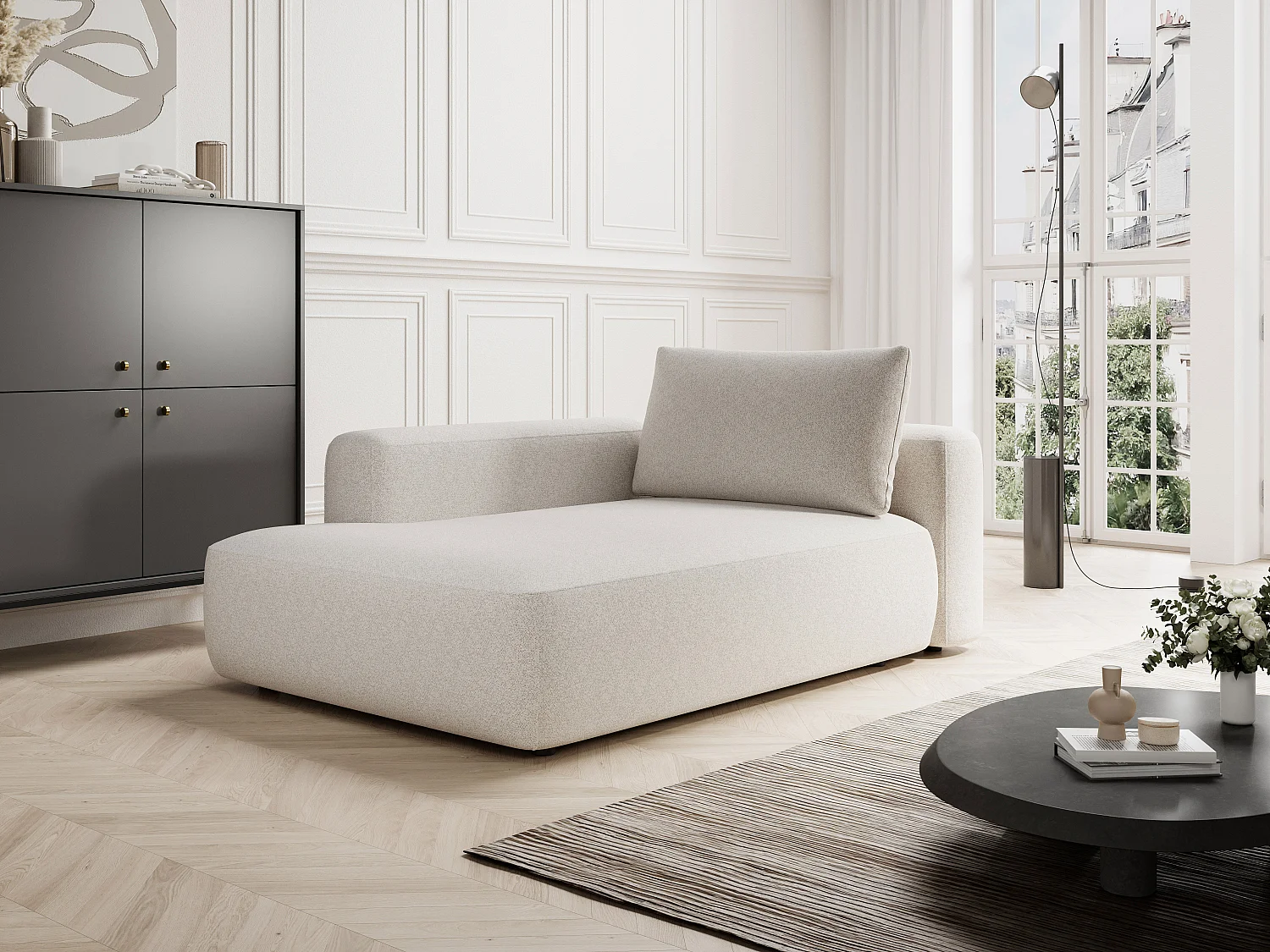 Méridienne gauche en tissu chiné crème DAVISO