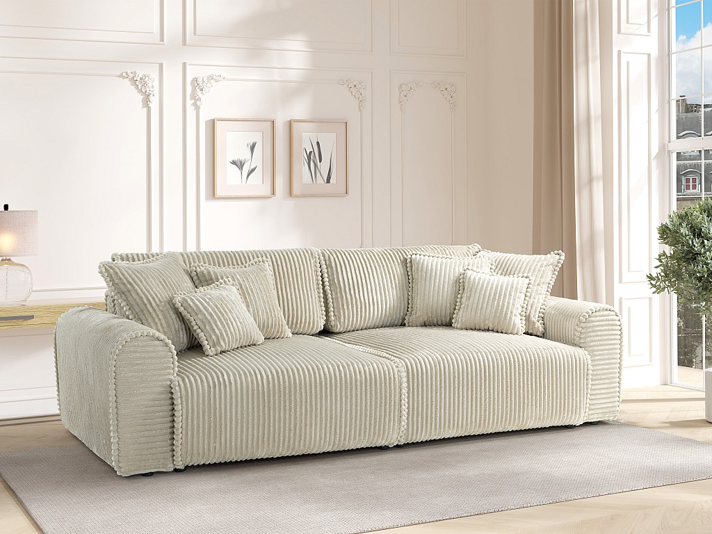 Sofa 4-Sitzer Schlafsofa Komfort - Cord Samt Beige - Tiefe Sitzfläche - TEL günstig online kaufen