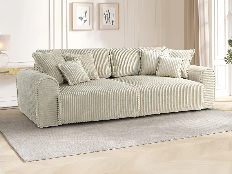 Sofa 4-Sitzer Schlafsofa Komfort - Cord Samt Beige - Tiefe Sitzfläche - TELARO
