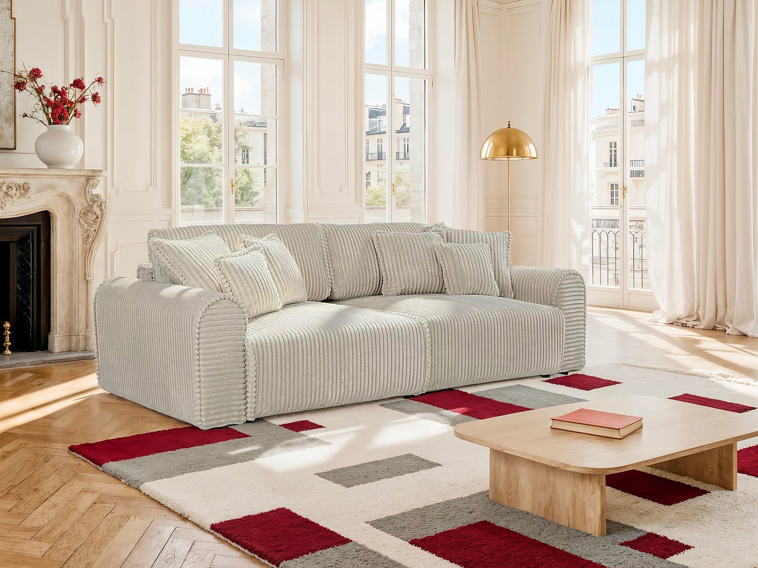 Sofa 4-Sitzer Schlafsofa Komfort - Cord Samt Beige - Tiefe Sitzfläche - TEL günstig online kaufen