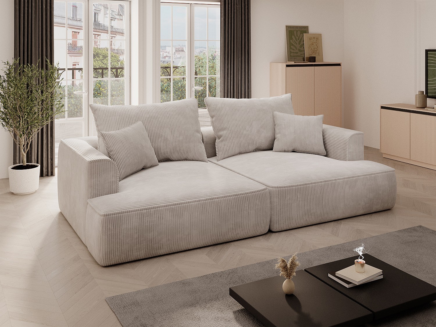 Sofa 4-Sitzer – tiefe Komfortsitzfläche – Cord – Beige – PINETA günstig online kaufen