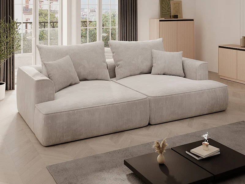 Canapé 4 places confort assise profonde en velours côtelé beige PINETA