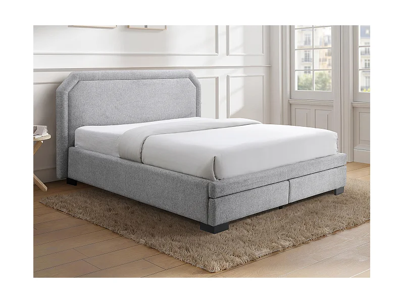 Cama con cajones 160 x 200 cm - Tela - Gris claro + Colchón - INASTO