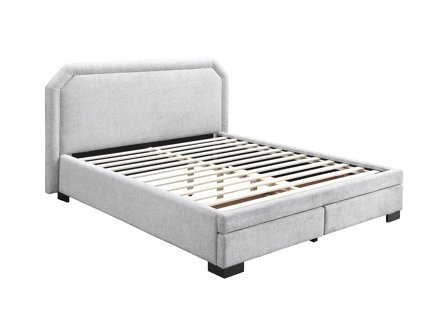 Lit avec tiroirs 160 x 200 cm - Tissu - Gris clair + Matelas - INASTO