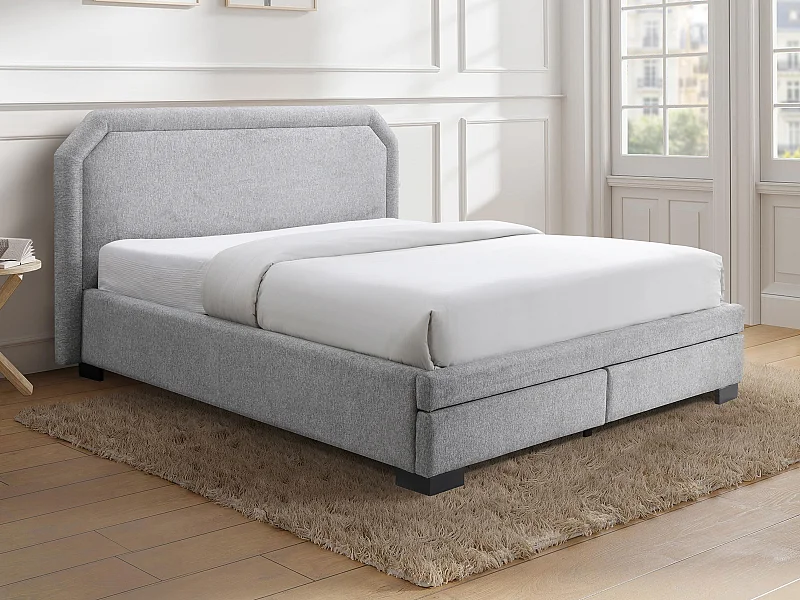 Bett mit Schubladen + Matratze - 160 x 200 cm - Stoff - Hellgrau - INASTO