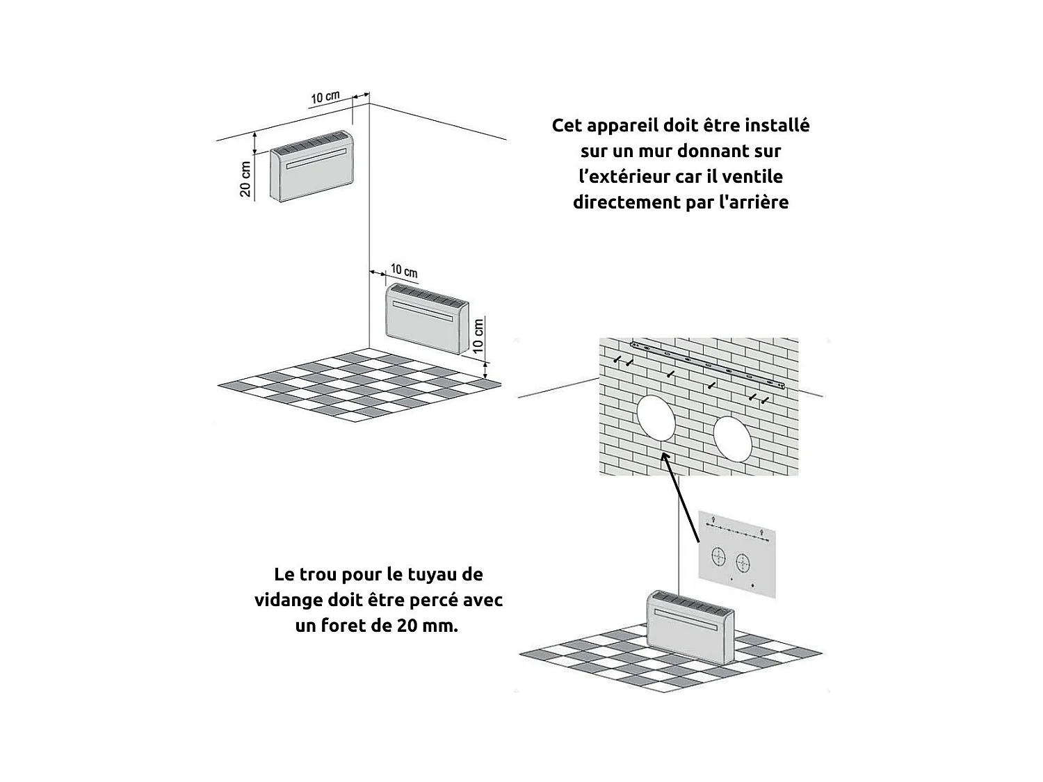 Climatiseur réversible KUB-E+ 2930W  10 000BTU 500 m³/h - Voltman