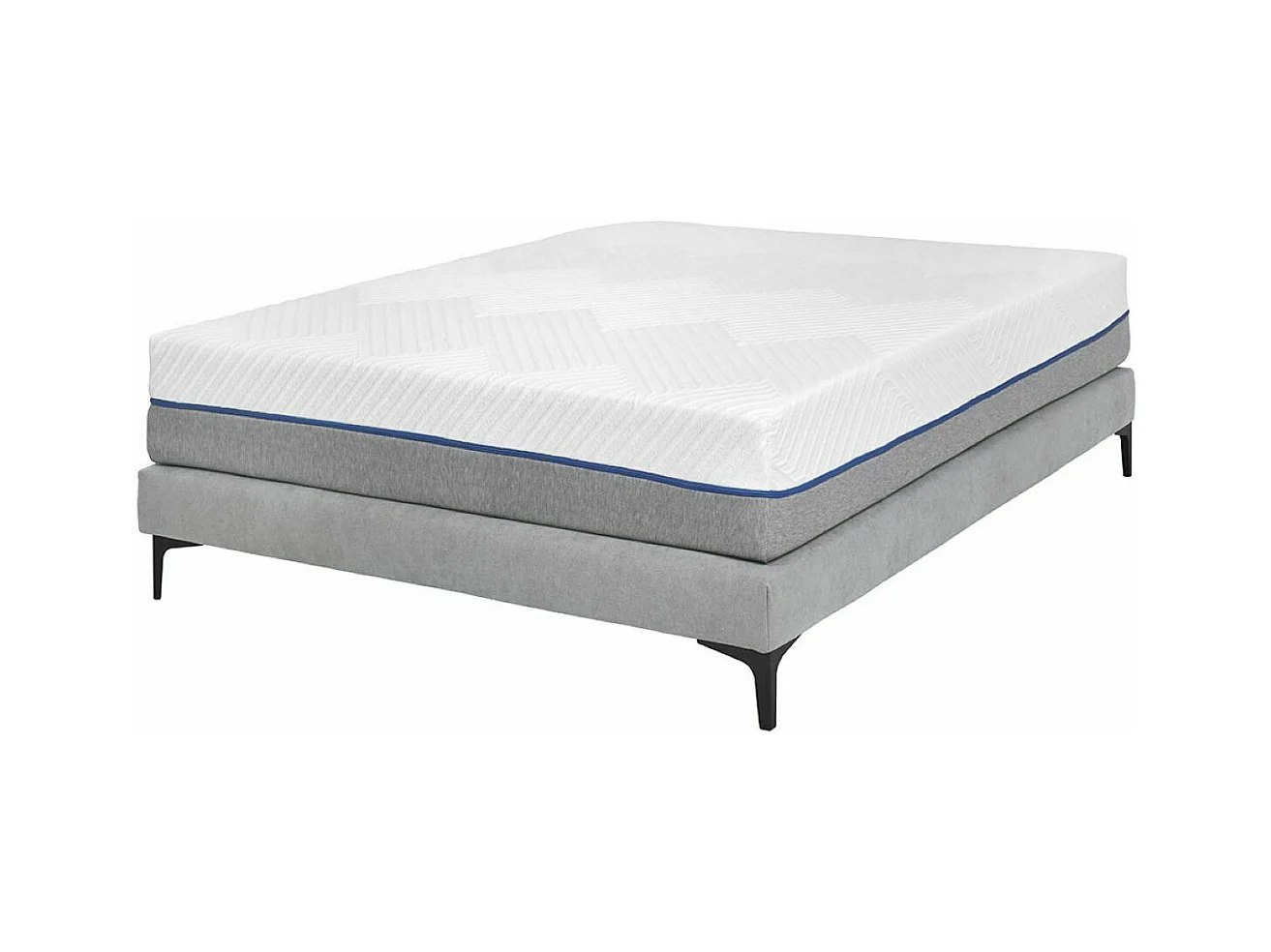Pack sommier tapissier avec matelas 140x190 cm bois massif gris HILIANA