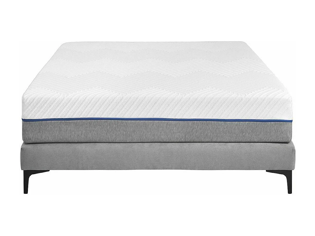 Pack sommier tapissier avec matelas 140x190 cm bois massif gris HILIANA