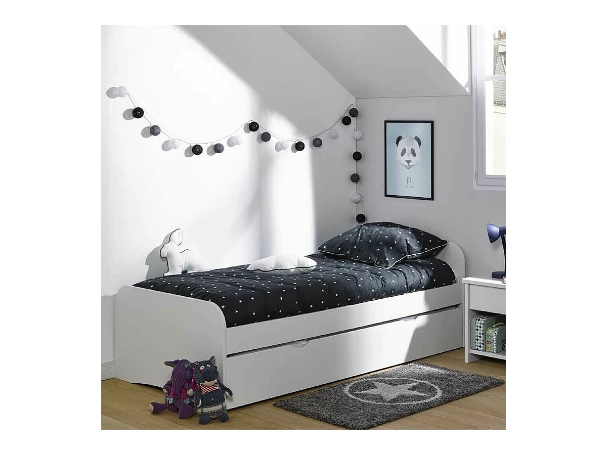 Pack lit avec matelas 90x190 cm bois massif bois THAIS