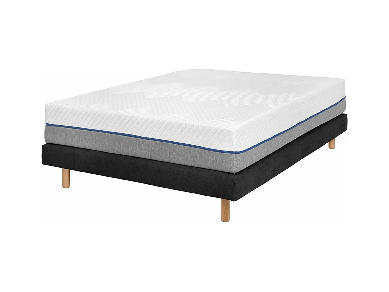 Pack sommier tapissier avec matelas 140x190 cm bois massif noir HABBY