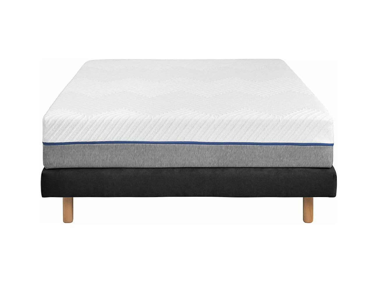 Pack sommier tapissier avec matelas 140x190 cm bois massif noir HABBY