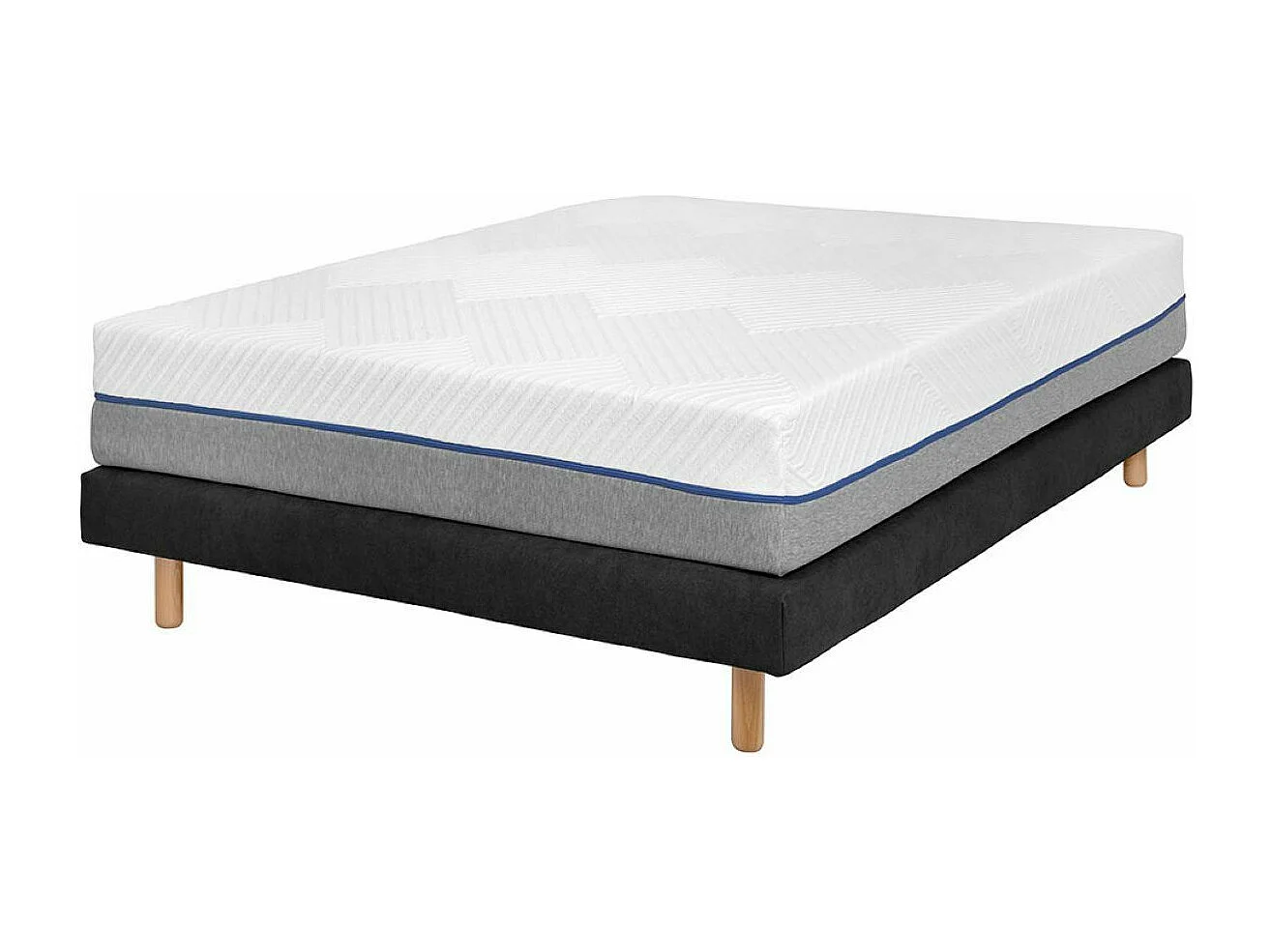 Pack sommier tapissier avec matelas 140x190 cm bois massif noir HABBY