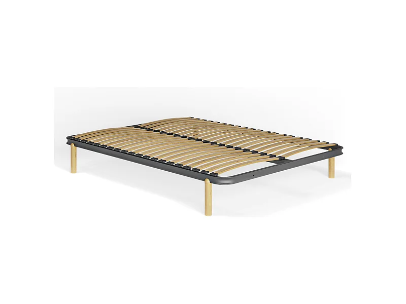Ensemble cadre à lattes avec pieds 140x190 cm metal gris MIRA